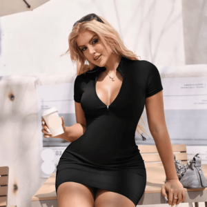 Valtieri - Vestido mini para mujer con solapa y cremallera