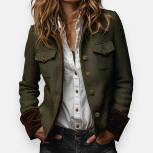 Riley - Chaqueta de tweed para mujer con detalles de terciopelo