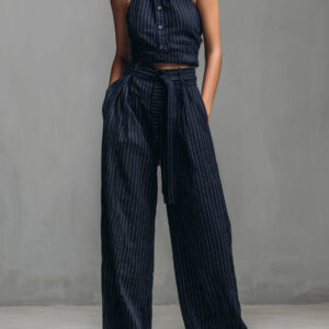 Mirell- Conjunto retro para mujer Azul marino a rayas