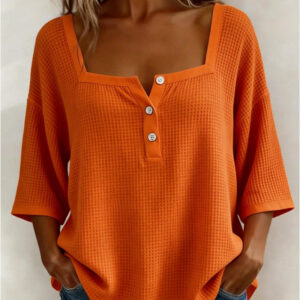 Fionara - Camiseta tipo waffle con escote cuadrado