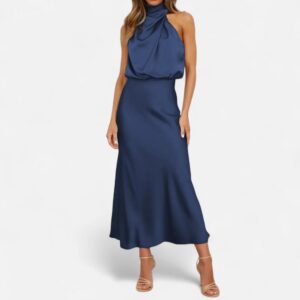 Zia - Vestido maxi halter drapeado para mujer Sin mangas
