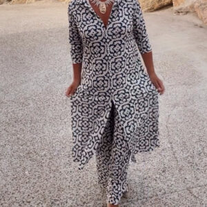 Cassie - Conjunto vintage estampado con solapas y botones