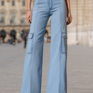 Naomi - Jeans cargo de talle alto y pierna ancha azul claro para mujer