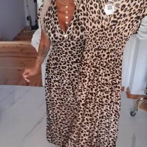 Seliora - Vestido elegante con estampado de leopardo y escote en V