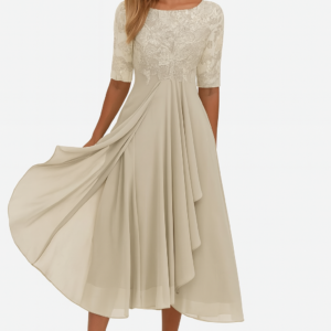 Halcyon – Elegante vestido maxi de encaje con cintura alta