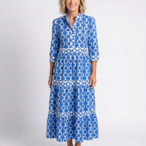 Joanna - Vestido midi con estampado de cadenas y manga tres cuartos
