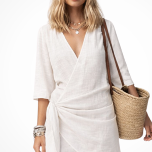 Vesirra – Vestido mini cruzado para mujer con cinturón y mangas cortas