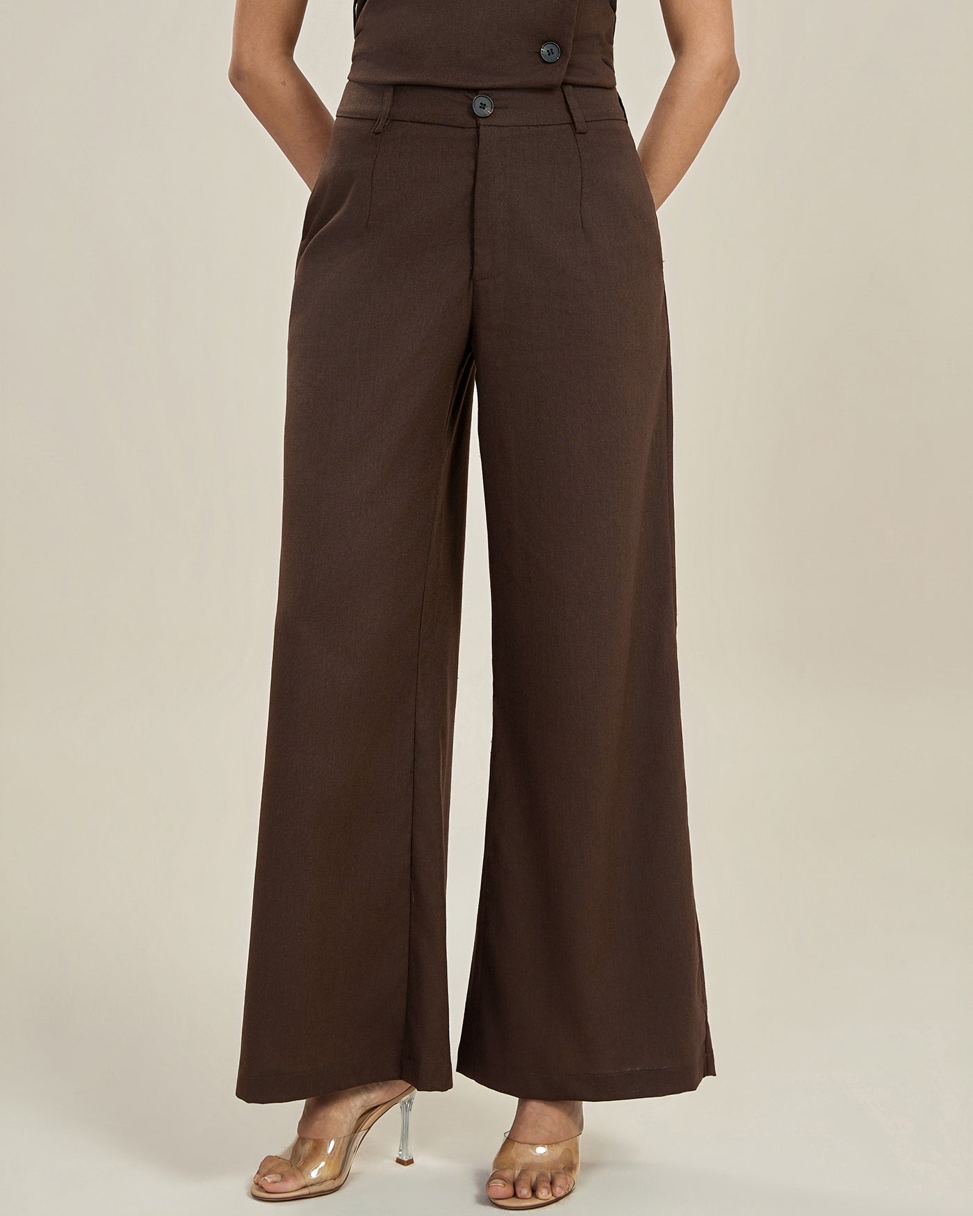 Teresa - Pantalón casual de corte recto para mujer con talle alto y pierna ancha