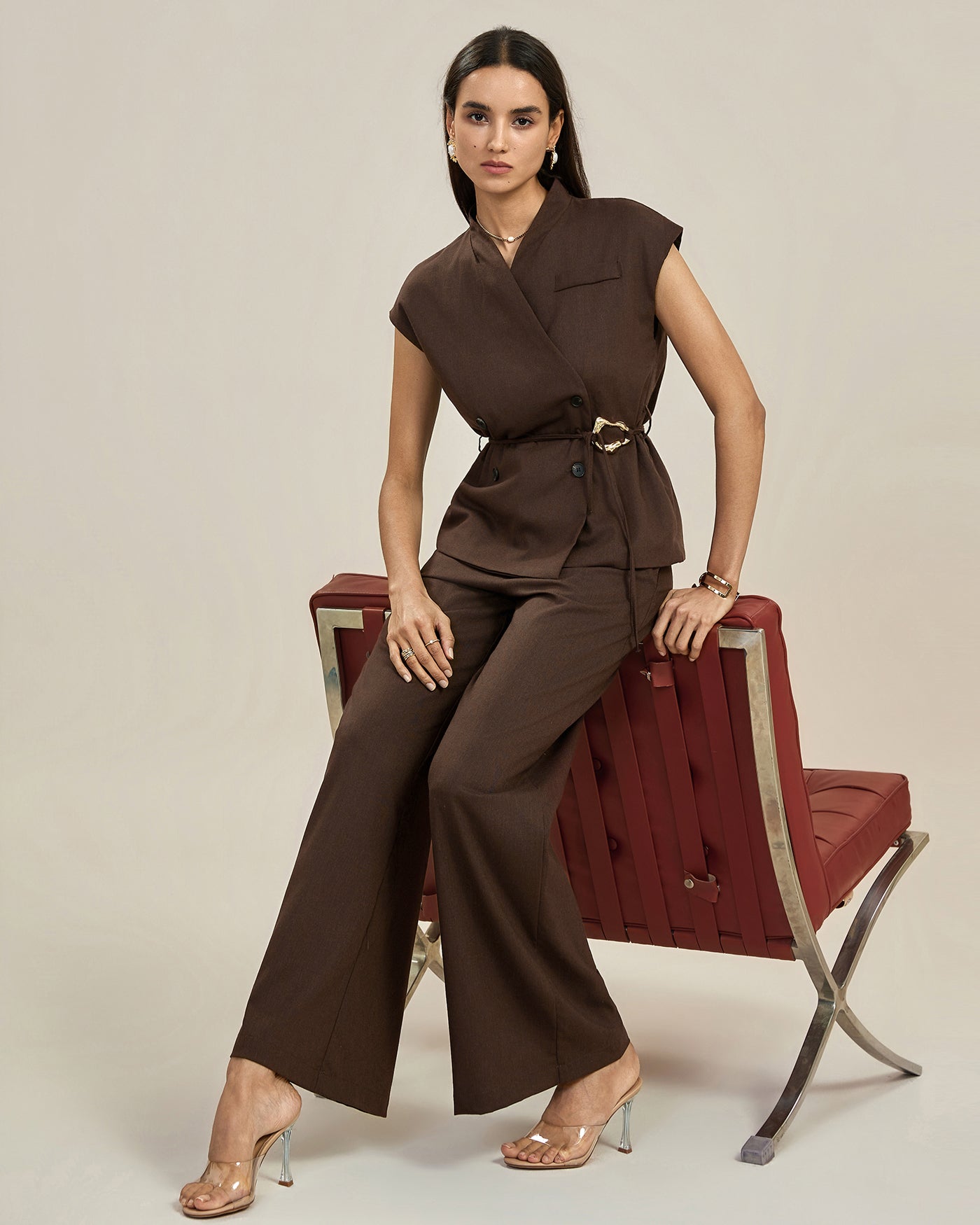 Teresa - Pantalón casual de corte recto para mujer con talle alto y pierna ancha - Imagen 4