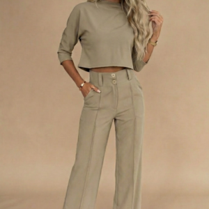 Lirien - Conjunto de dos piezas para mujer con crop top y pantalón