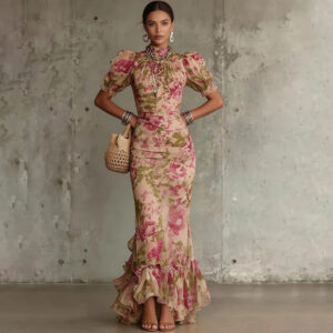 Floréa – Vestido largo ajustado floral para mujer