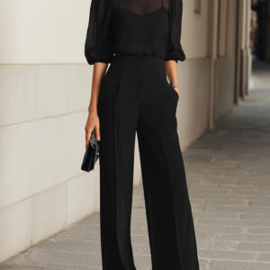 Lira - Conjunto de tres piezas negro con camisola y pantalones anchos