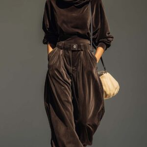 Clarissa - Conjunto vintage de sudadera de terciopelo para mujer con cinturón
