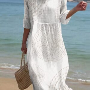 Pavellea - Vestido midi de algodón y lino con textura