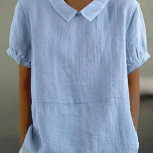 Elaine - Blusa de lino con cuello Peter Pan para mujer