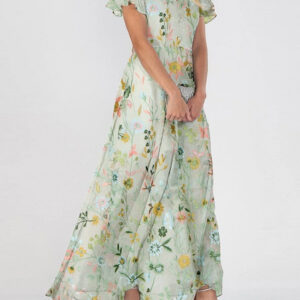 Flowen - Vestido maxi floral con mangas cortas