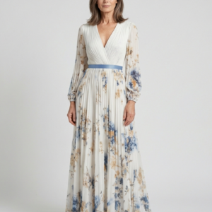 Hannah - Vestido maxi floral de manga larga con escote en V