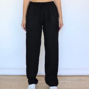 Elvaron – Pantalón de lino negro con corte holgado