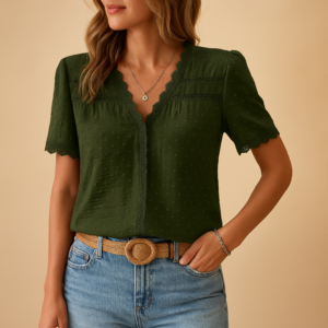 Zorelle - Blusa femenina de encaje con escote en V