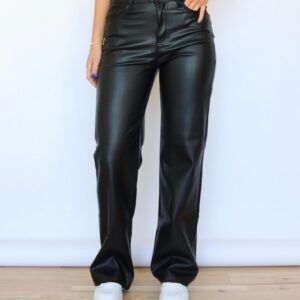 Vionera – Pantalón de cuero negro con silueta ajustada