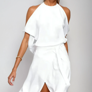 Celvara - Vestido midi sin hombros con dobladillo asimétrico