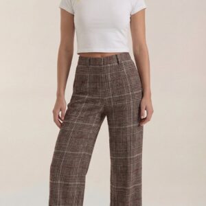 Franziska - Pantalones de cuadros de talle alto y pierna ancha para mujer